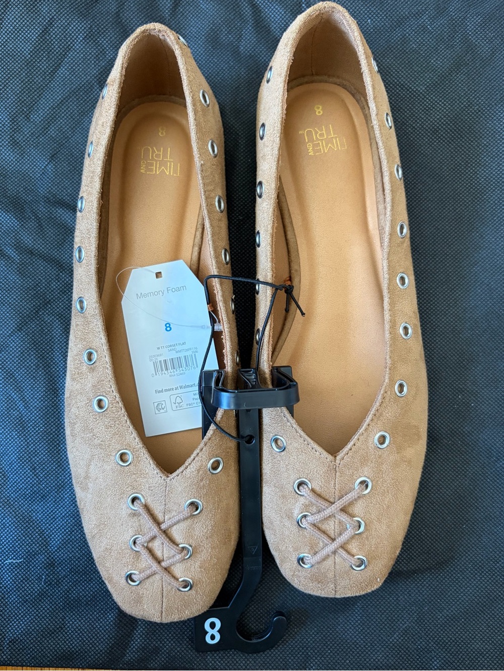 Time and Tru Tan Suede Lace-Trim Flats